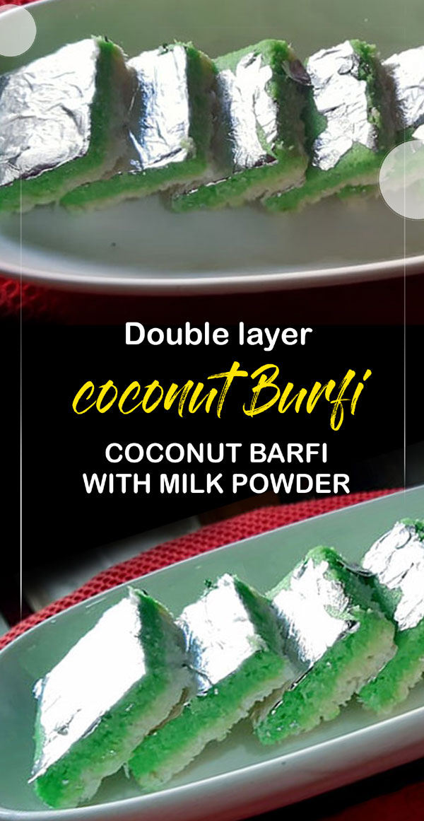 Double layer coconut burfi | Coconut barfi